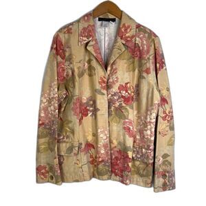 Alexis & Avery 100% Cotton Lightweight Tan Floral Print Cottage Core Jacket LG